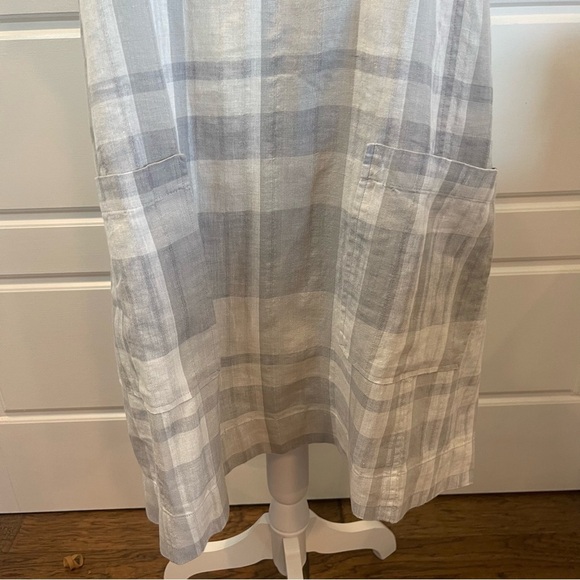 Eileen Fisher Shift Dress Size Large Gray Plaid Chambray Airy Organic Linen - Picture 4 of 13